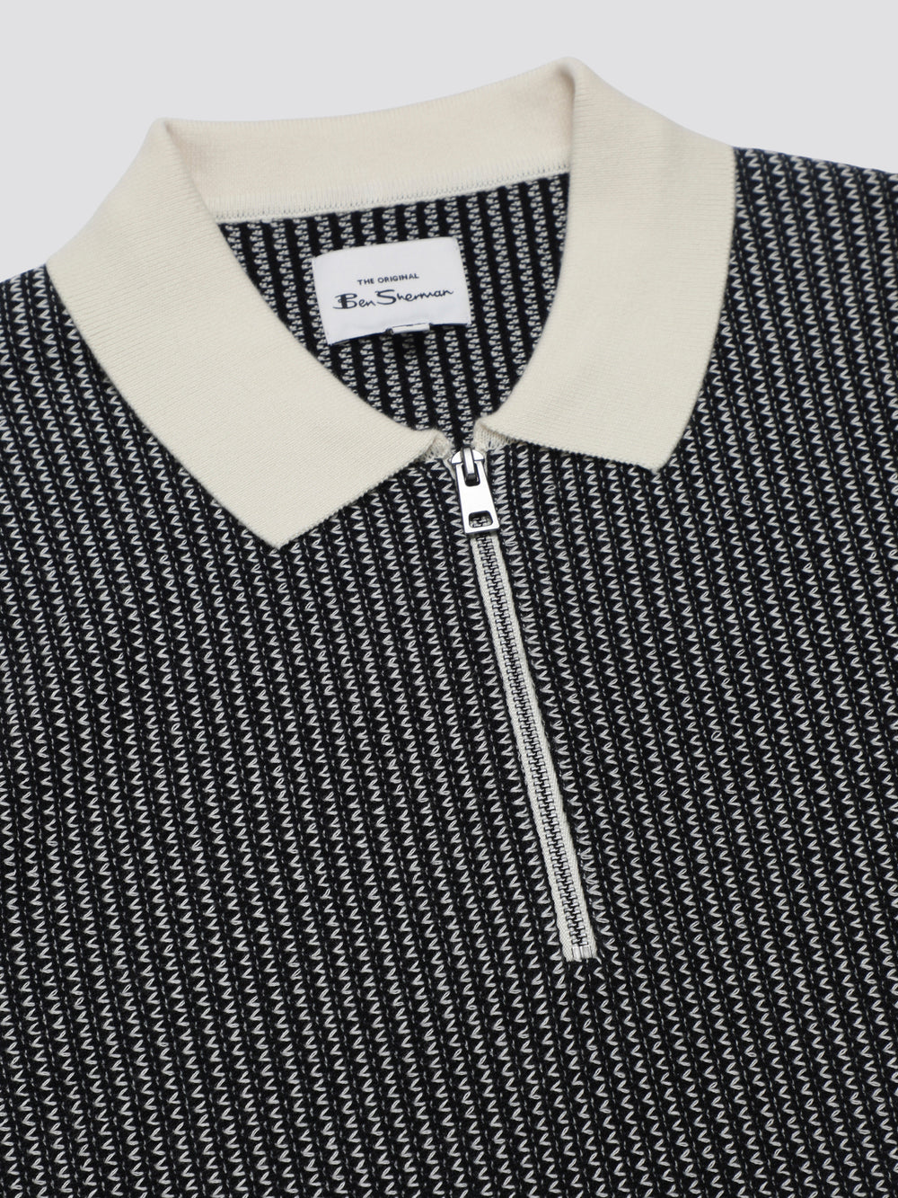 Knitwear Ben Sherman Signature Bicolor Zip Neck Polo Blanche | KKB-78147759